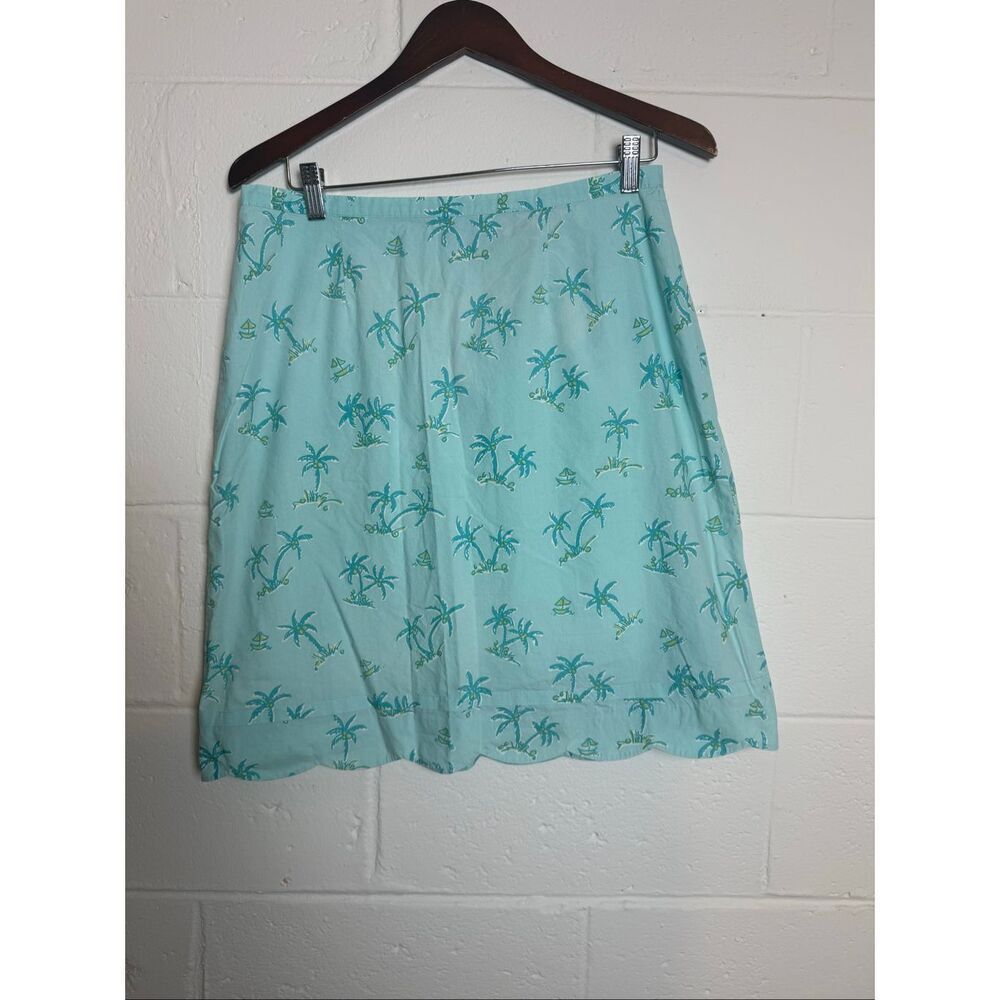 Vintage Lilly Pulitzer White Label Aqua Palm Tree Cotton A-Line Skirt Size 12 Co
